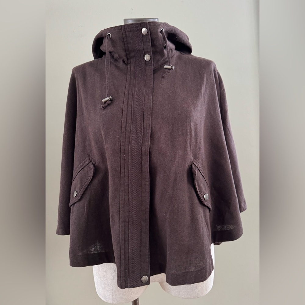 Brown Linen Short Cape / Cloak with Hood